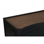 Black sideboard with doors and drawers, rattan inlay on top 