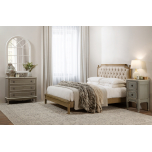 French style bed upholstered in linen King and queen