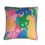 colourful abstract cheetah cushion with gold velvet backing