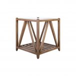 Block & Chisel square solid antique weathered oak side table with a glass top
