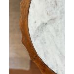 Mango wood side table with travertine marble inlay