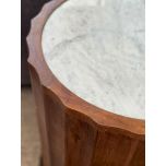 Mango wood side table with travertine marble inlay