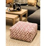 red and white square pouffe 