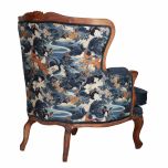 navy velvet wingback chair with floral fabric back