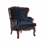 navy velvet wingback chair with floral fabric back