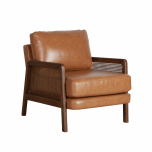 Modern armchair in leather with rattan inlay on arms