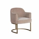 modern armchair in stone with brushed bronze metal base 