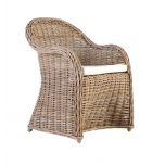 Block & chisel kubu rattan armchair with white seat cushion