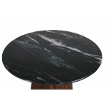 Round dining table with black marble top and mango wood base