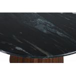 Round dining table with black marble top and mango wood base