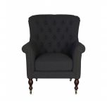 upholstered armchair with deep button detail and castors