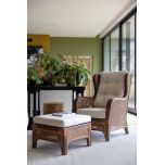 Cane and rattan wingback chair with footstool 