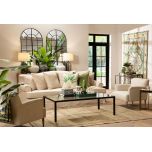 Upholstered armchair with wooden legs linen