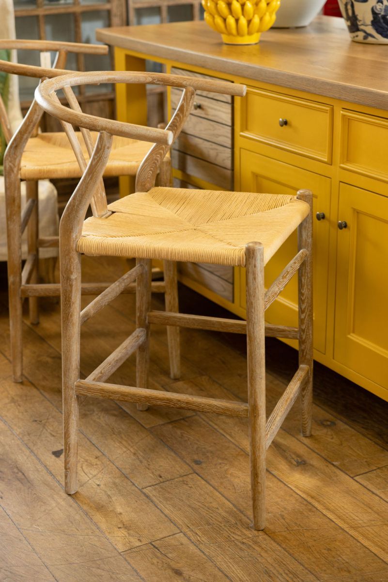 wishbone counter stool with woven seat 