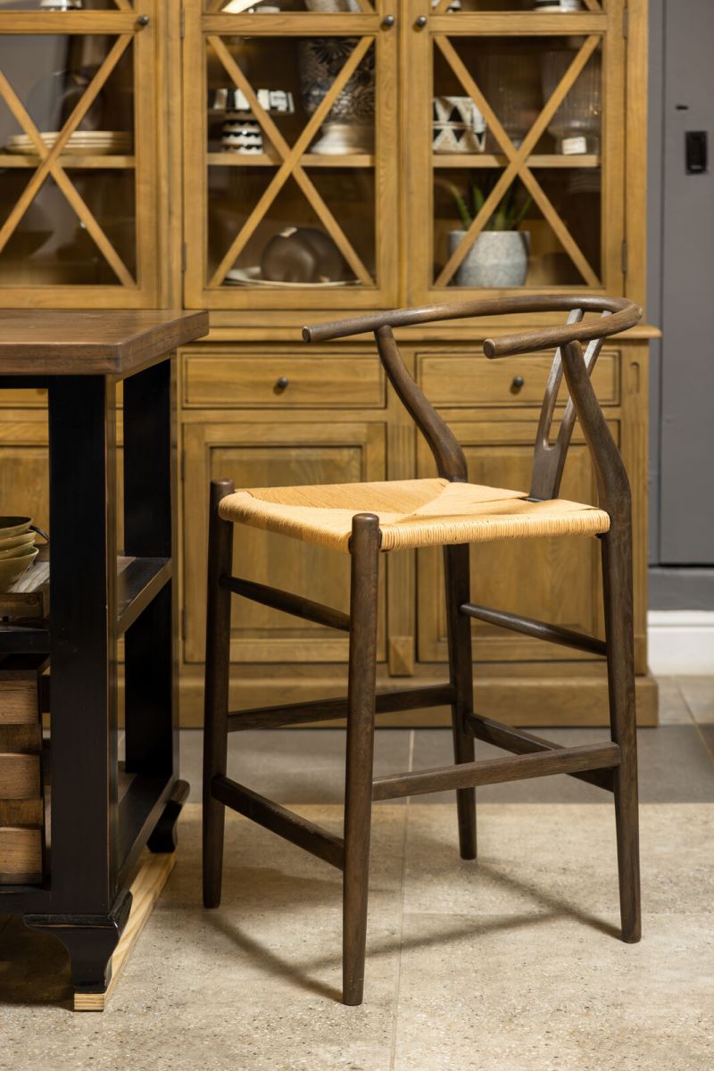 wishbone counter stool with woven seat 