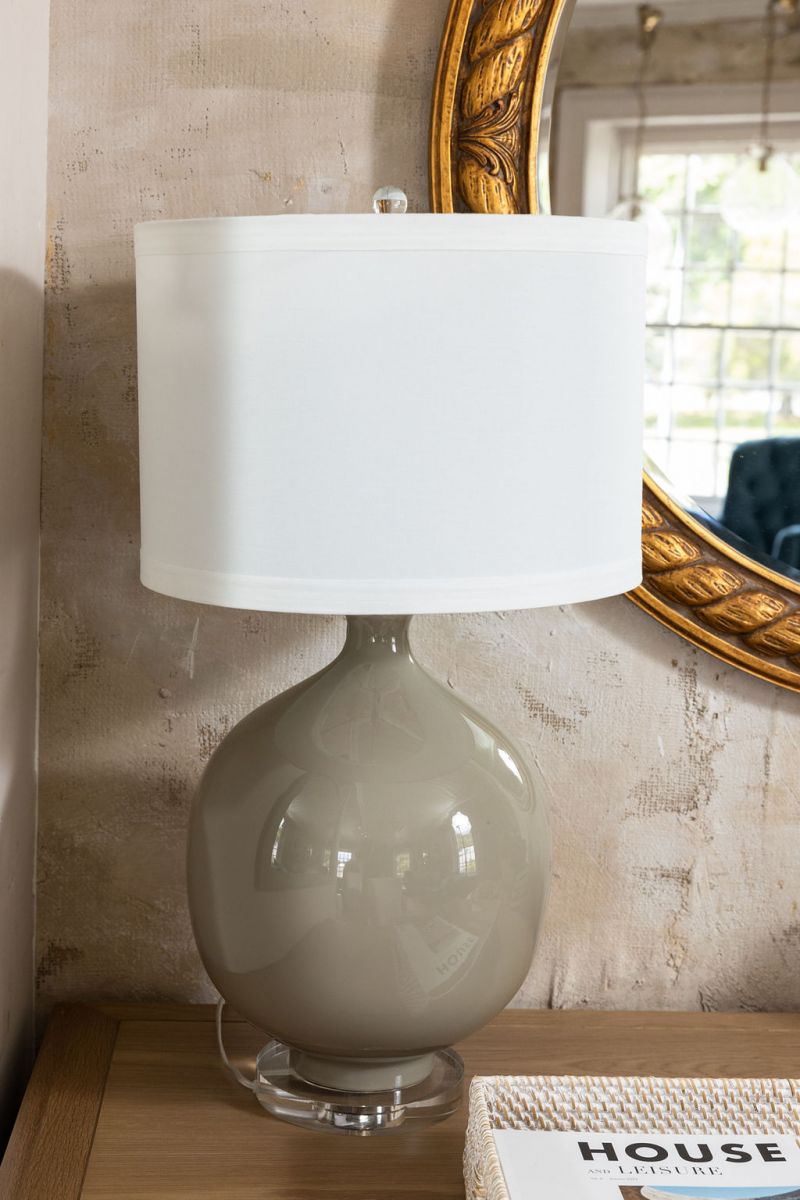 Block & Chisel table lamp with grey glass base