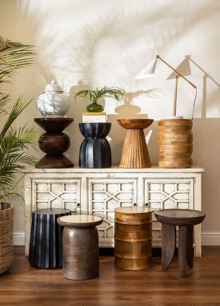 round wooden side table with 3 legs