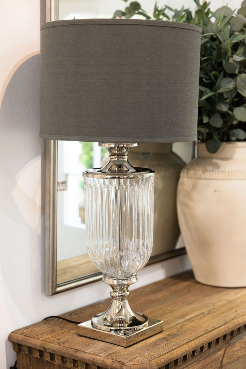 Block & Chisel lamp base with grey linen shade