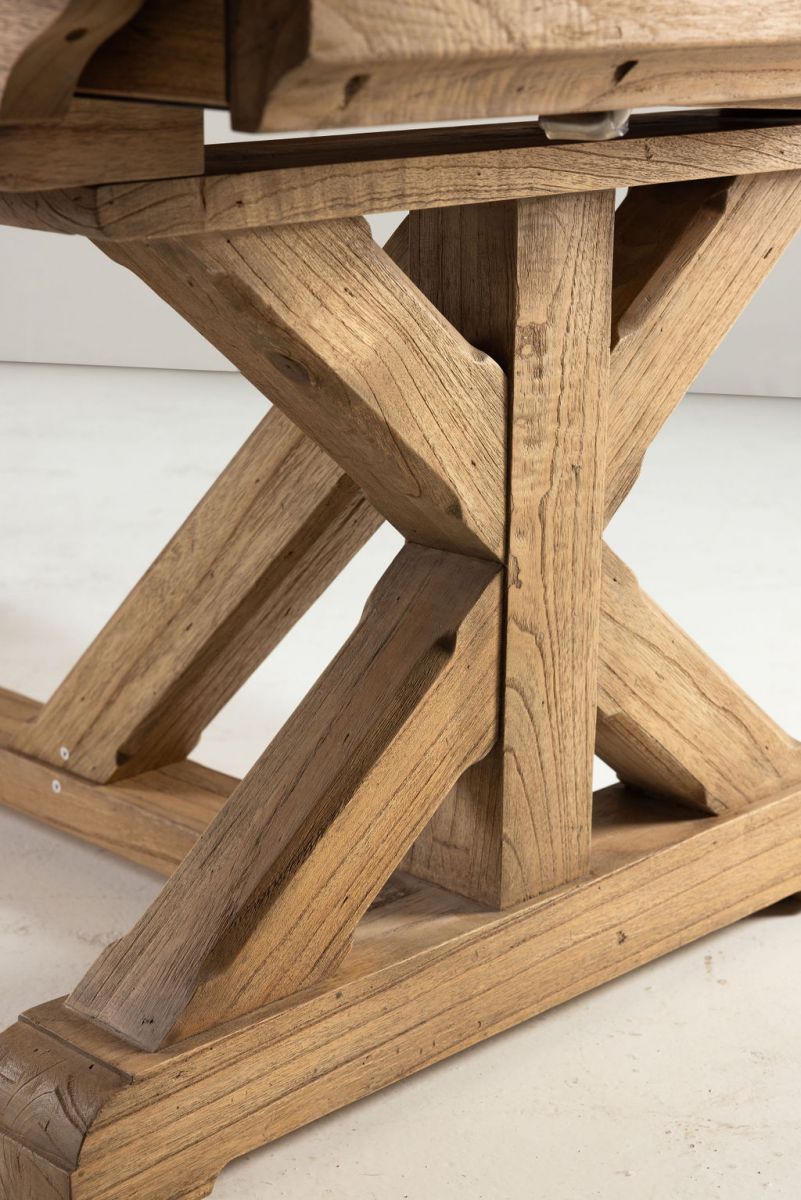 Block and chisel Wooden extension dining table with cross leg detail