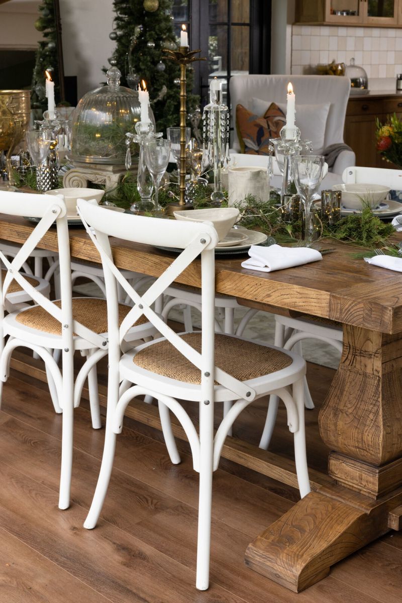 White cross back dining chair 