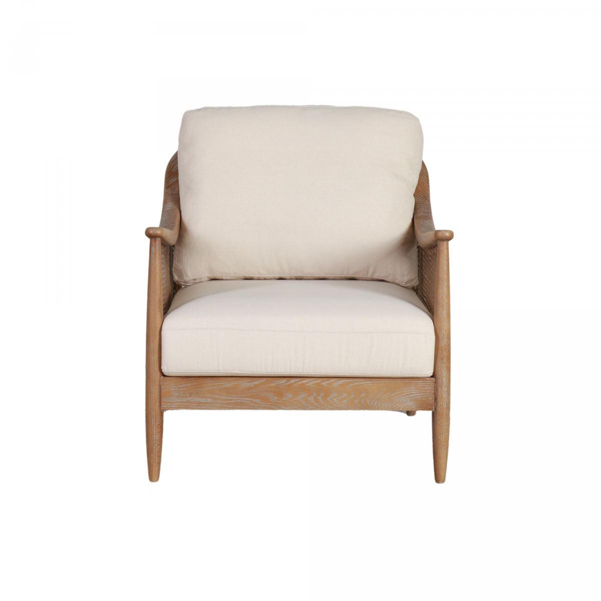Modern armchair with rattan inlay on arm