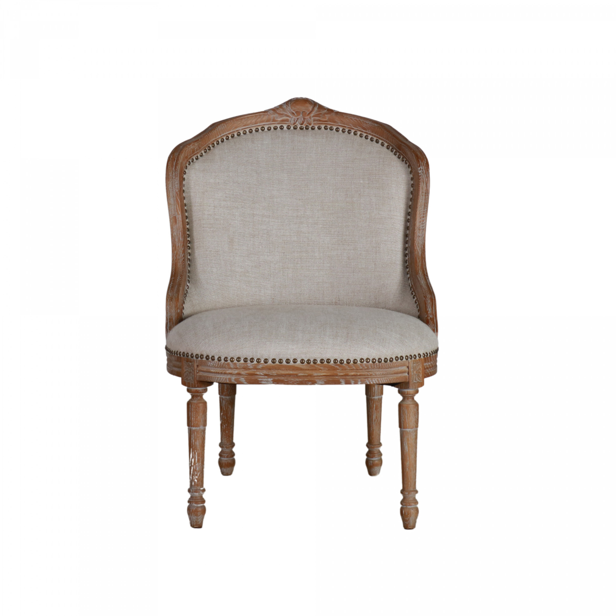French chair with wooden frame and linen upholstery 