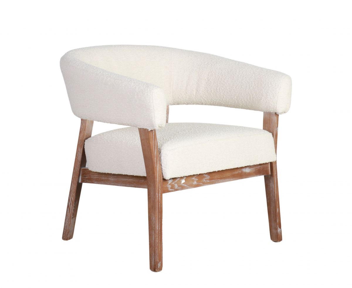 cream upholstered chair with light wooden frame