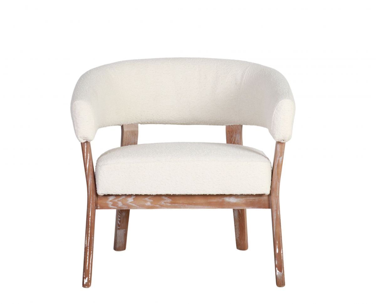 cream upholstered chair with light wooden frame