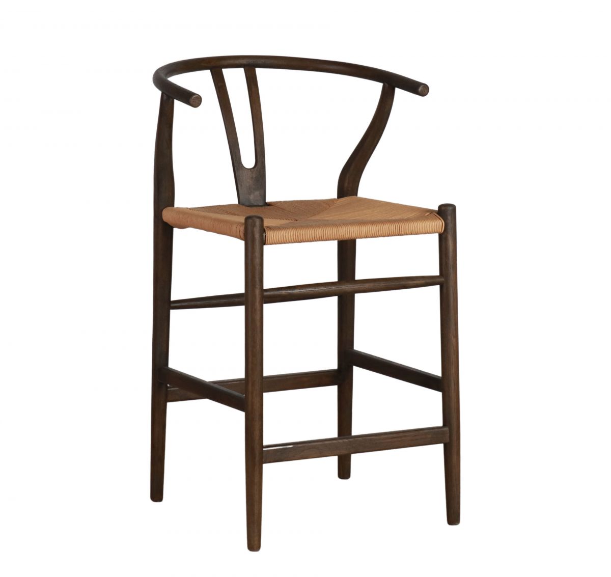 wishbone counter stool with woven seat 