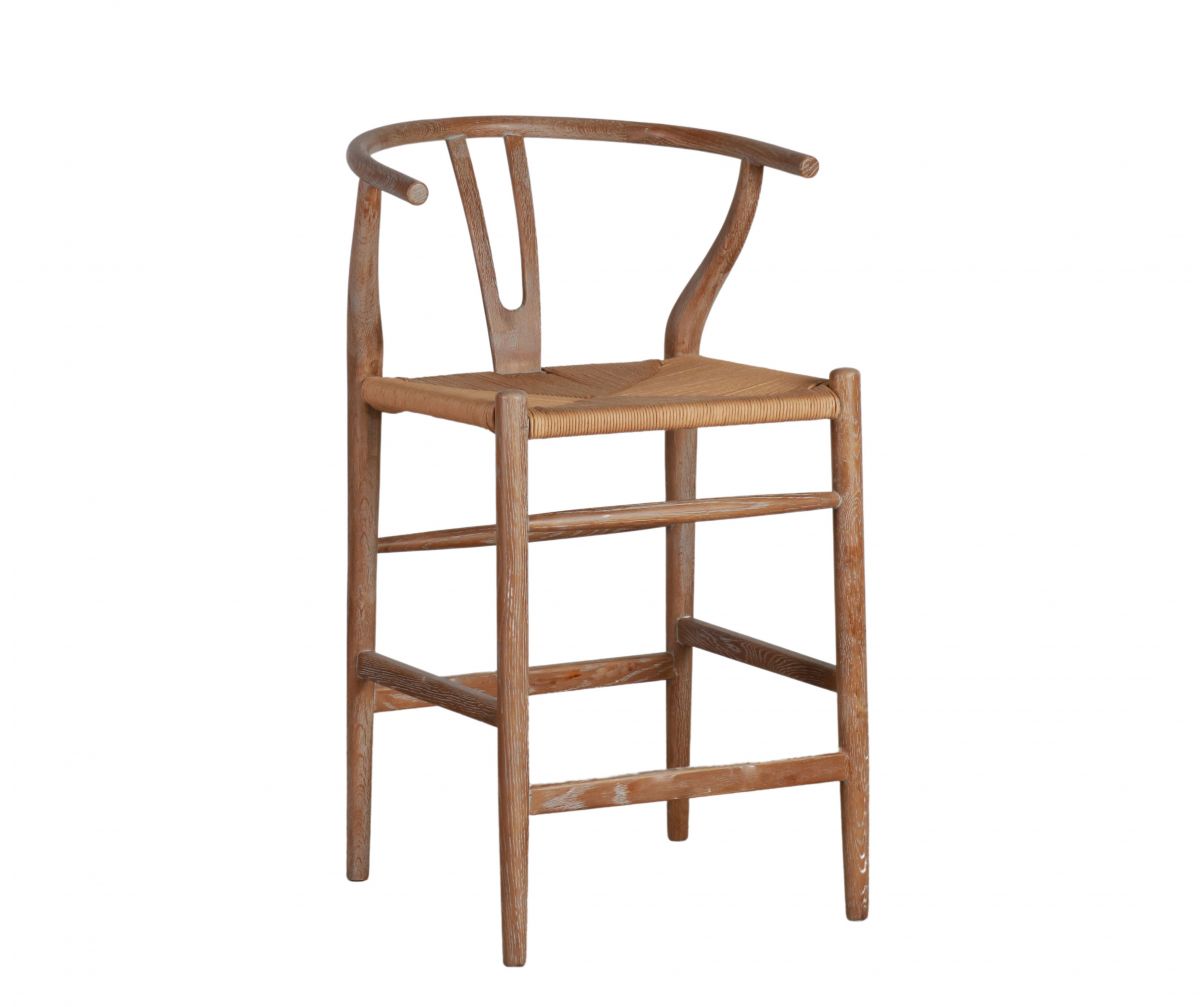 wishbone counter stool with woven seat 