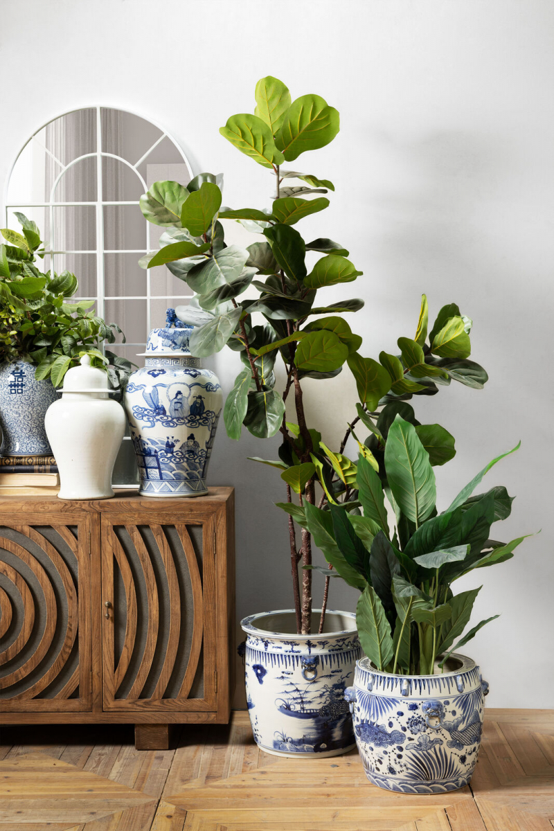 Blue and white ceramic planter