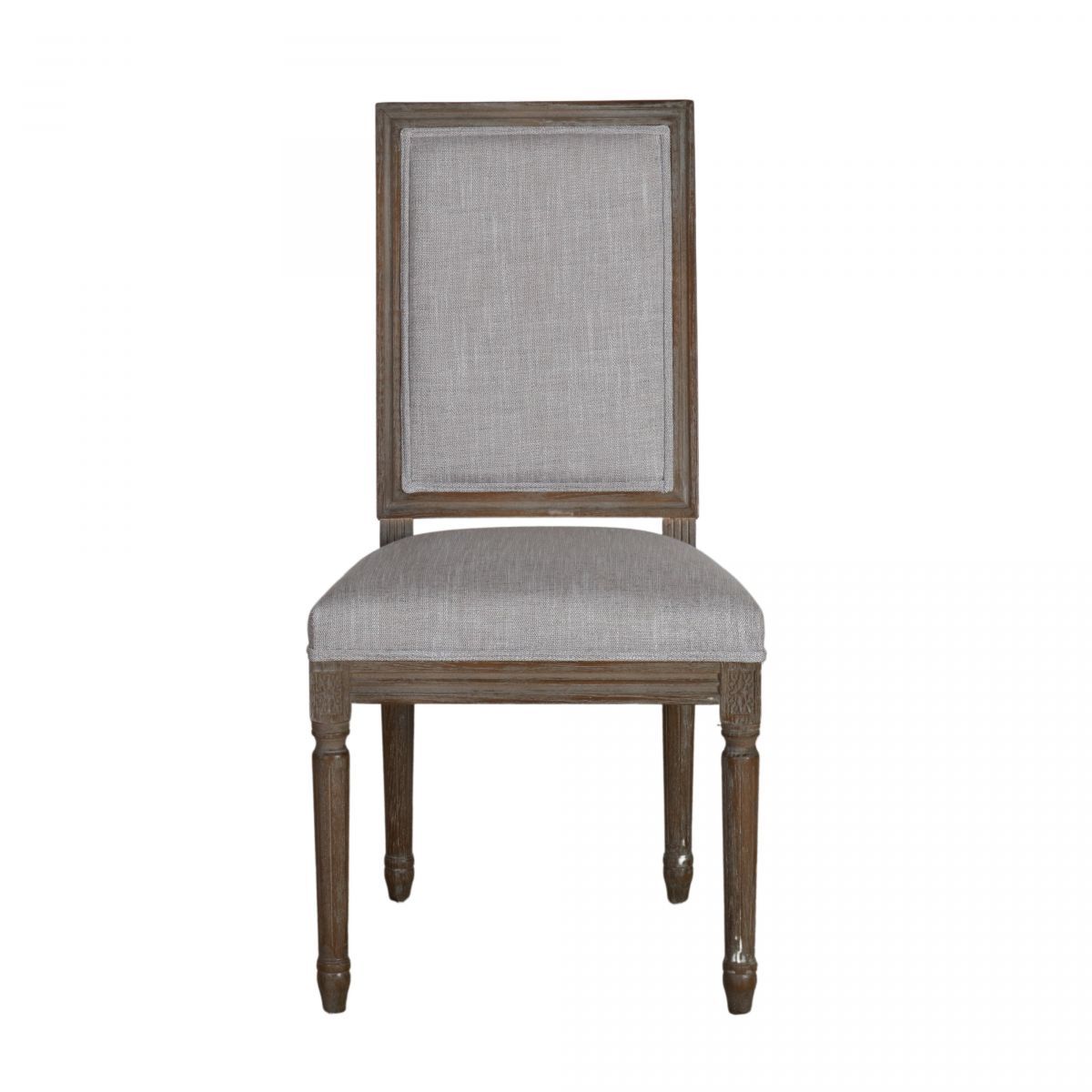 french style dining chair with square back upholstered in stone colour upholster