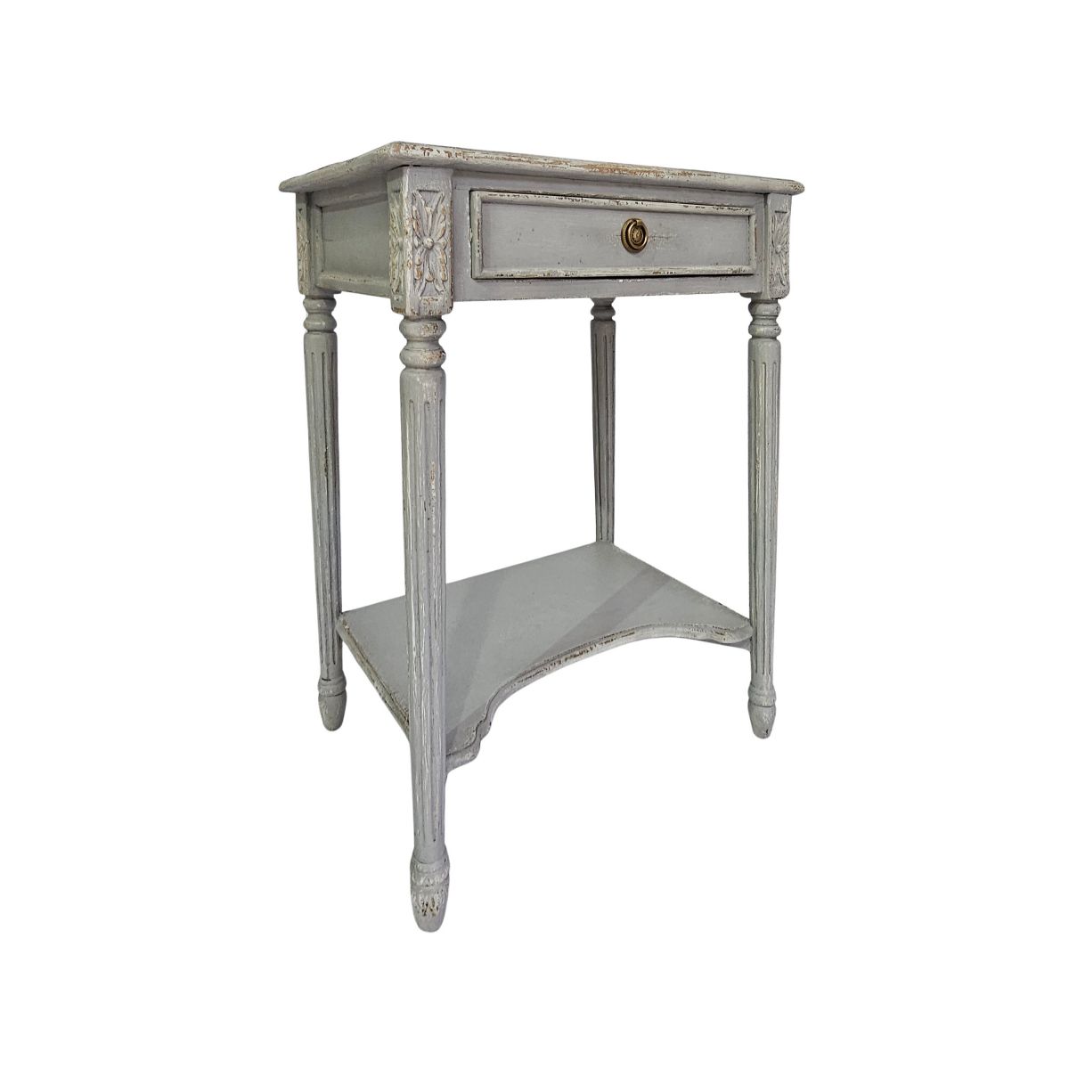 Block and chisel french style bedside table with shelf 