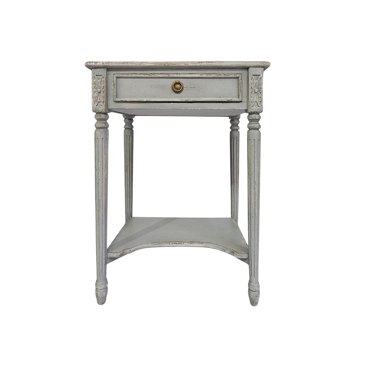 Block and chisel french style bedside table with shelf 
