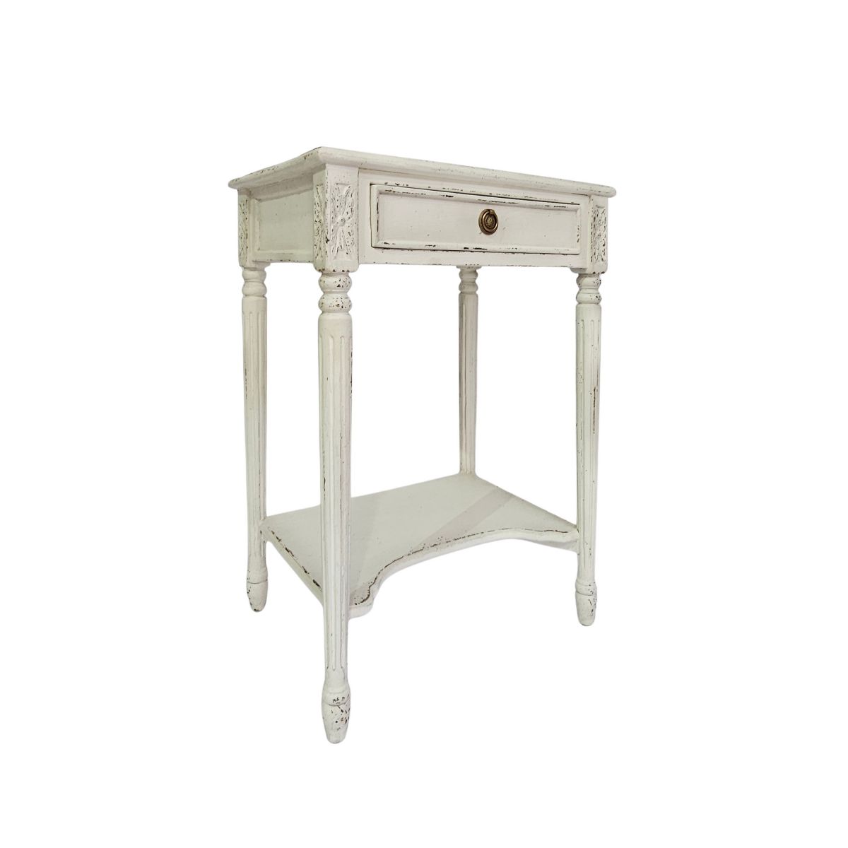 Block and chisel french style bedside table with shelf 