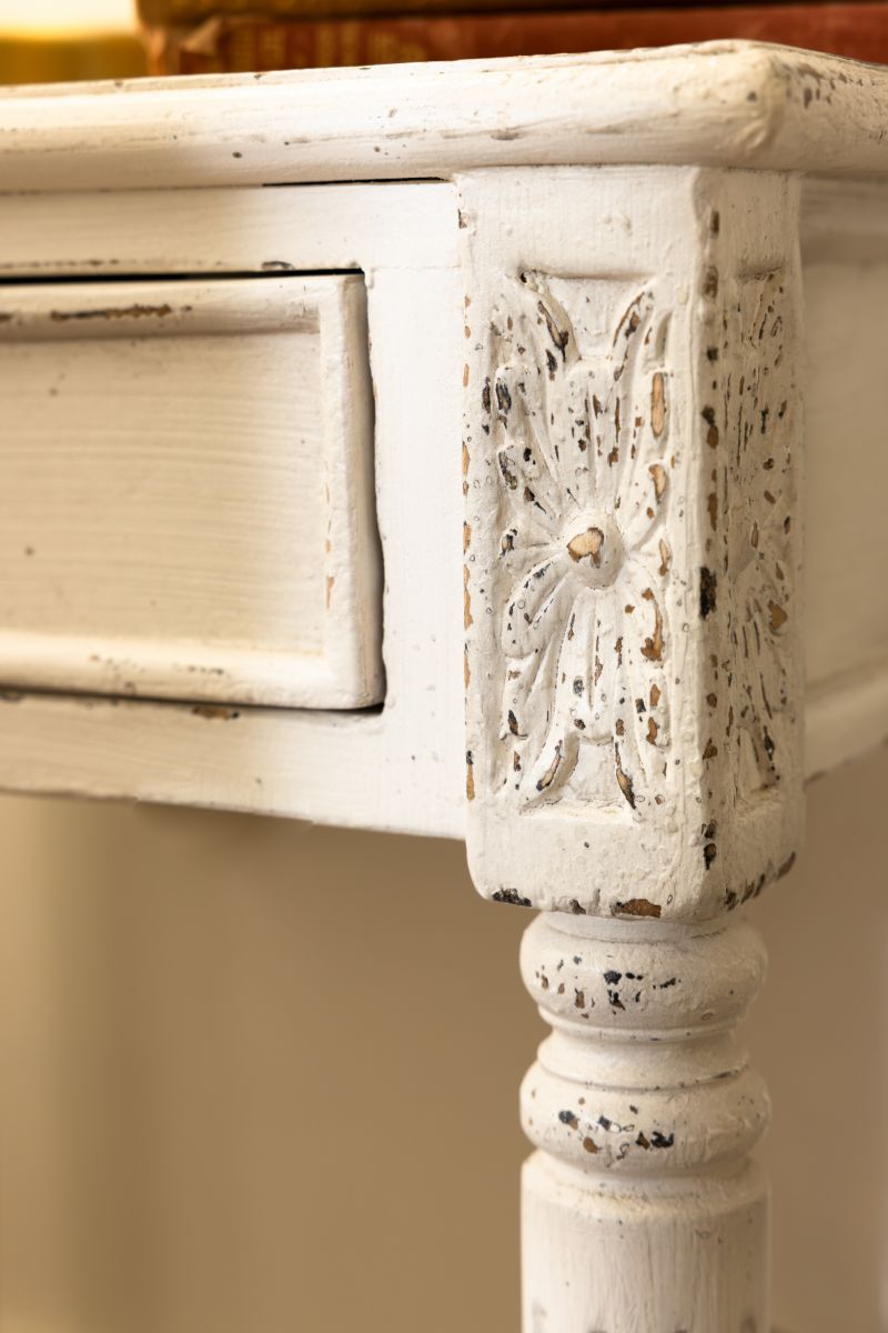 Block and chisel french style bedside table with shelf 