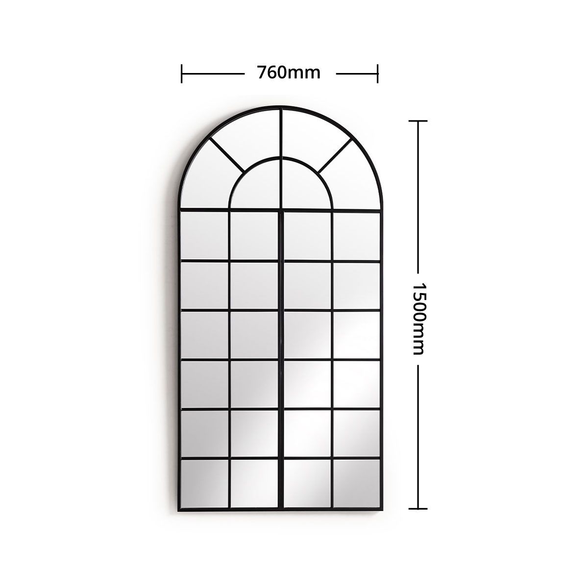 Black arched window pane mirror