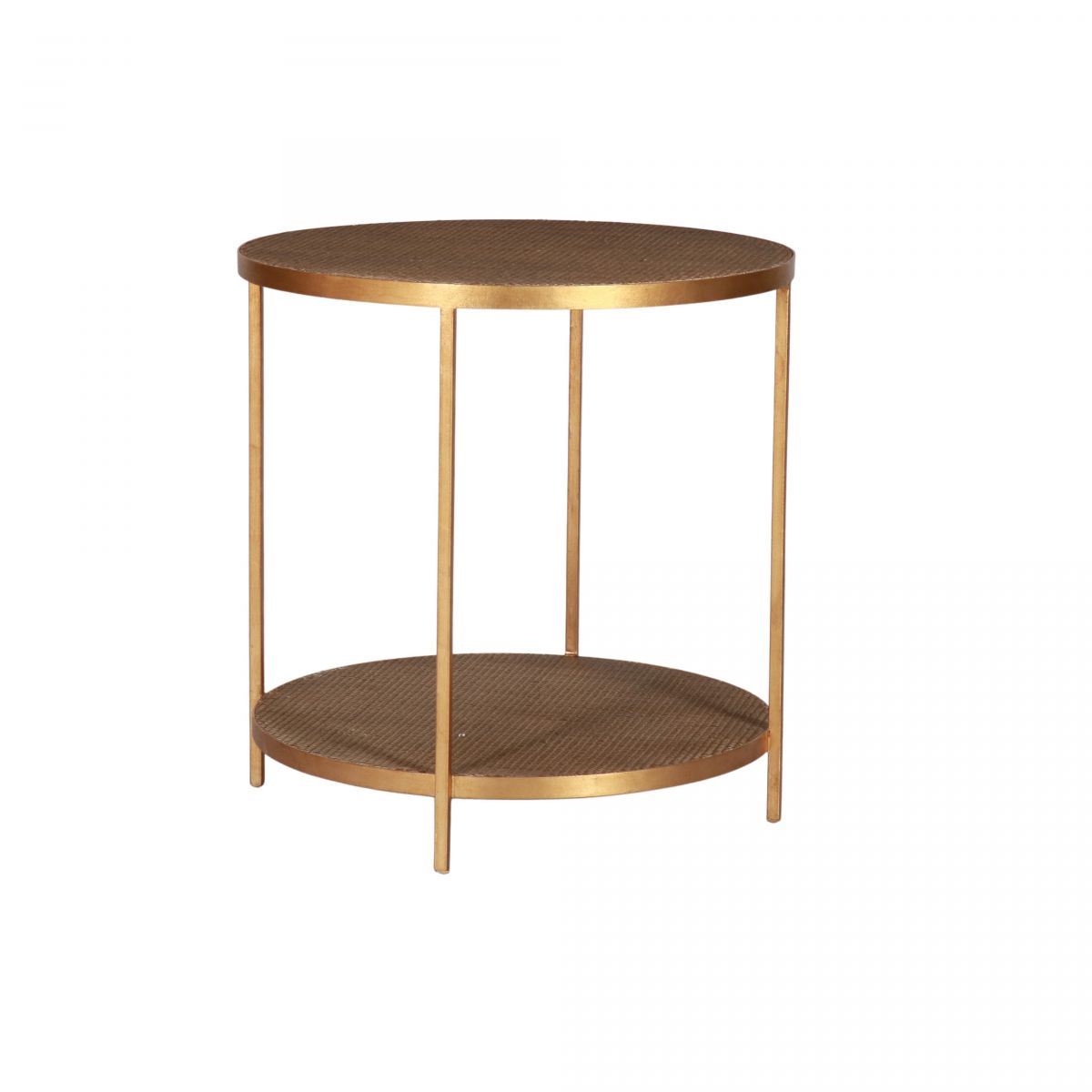 round side table with bottom shelf rattan inlay