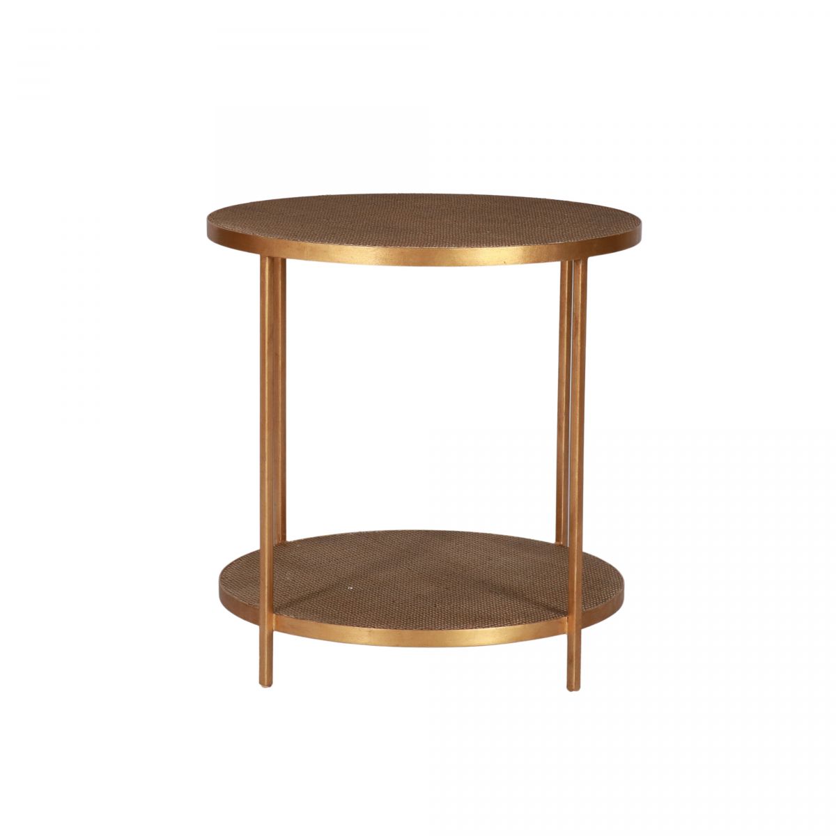 round side table with bottom shelf rattan inlay