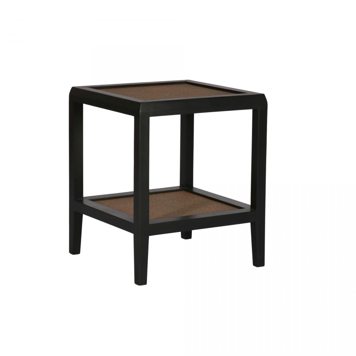 black side table with rattan inlay