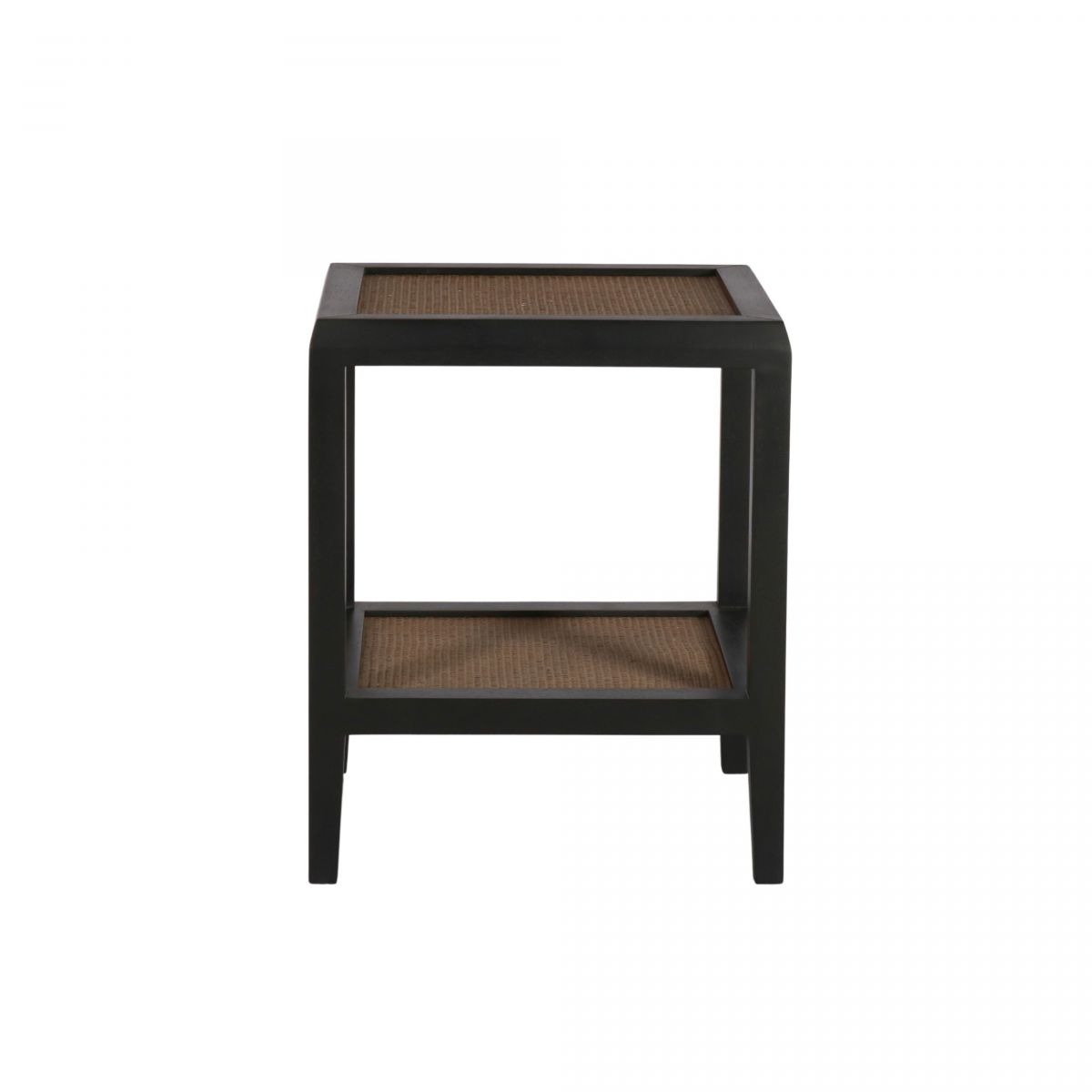 black side table with rattan inlay