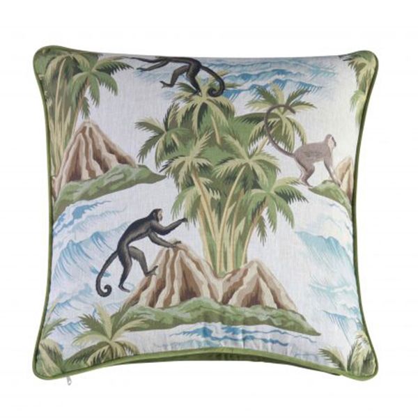 waterfall monkey green velvet cushion