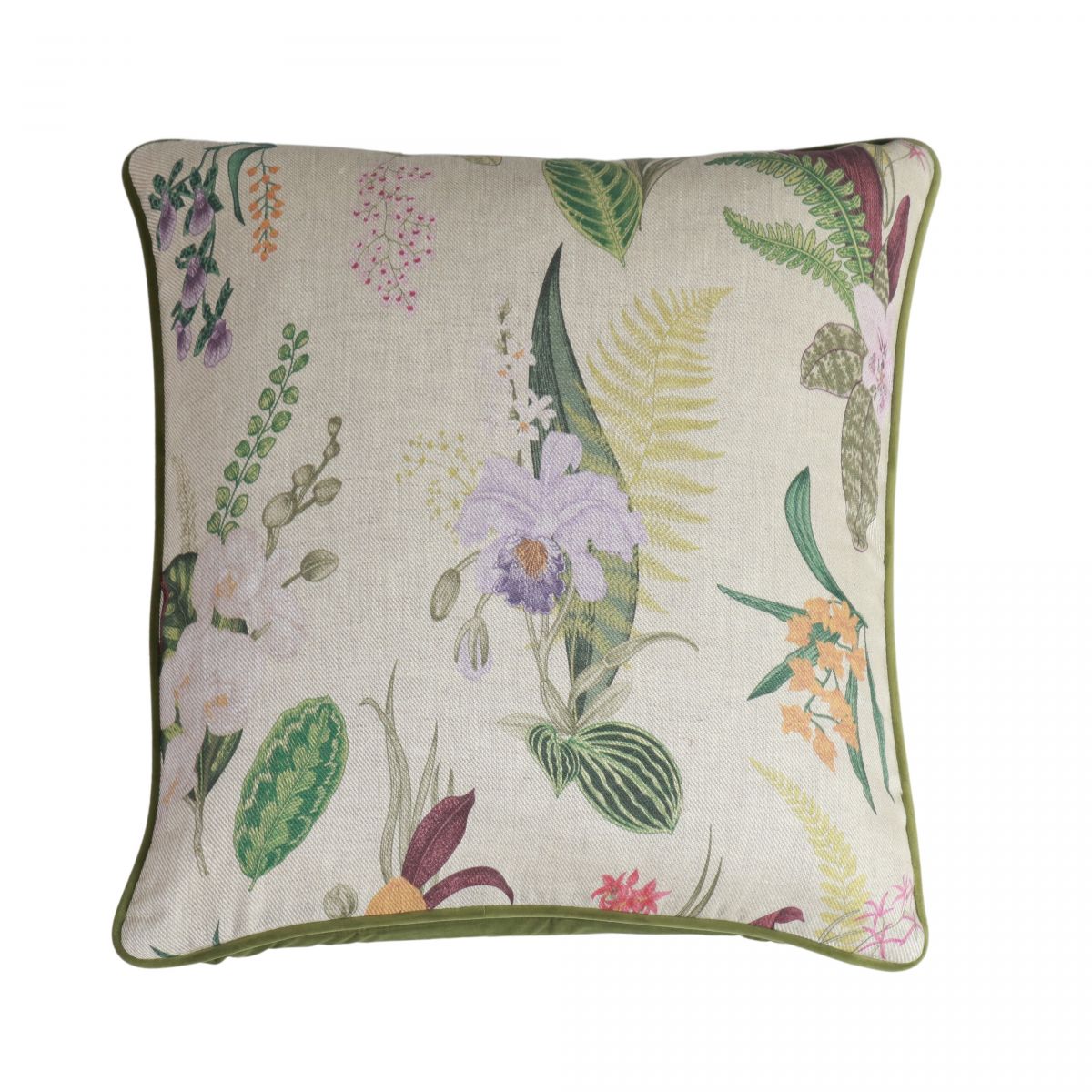 Blossom cushion with green velvet backing 