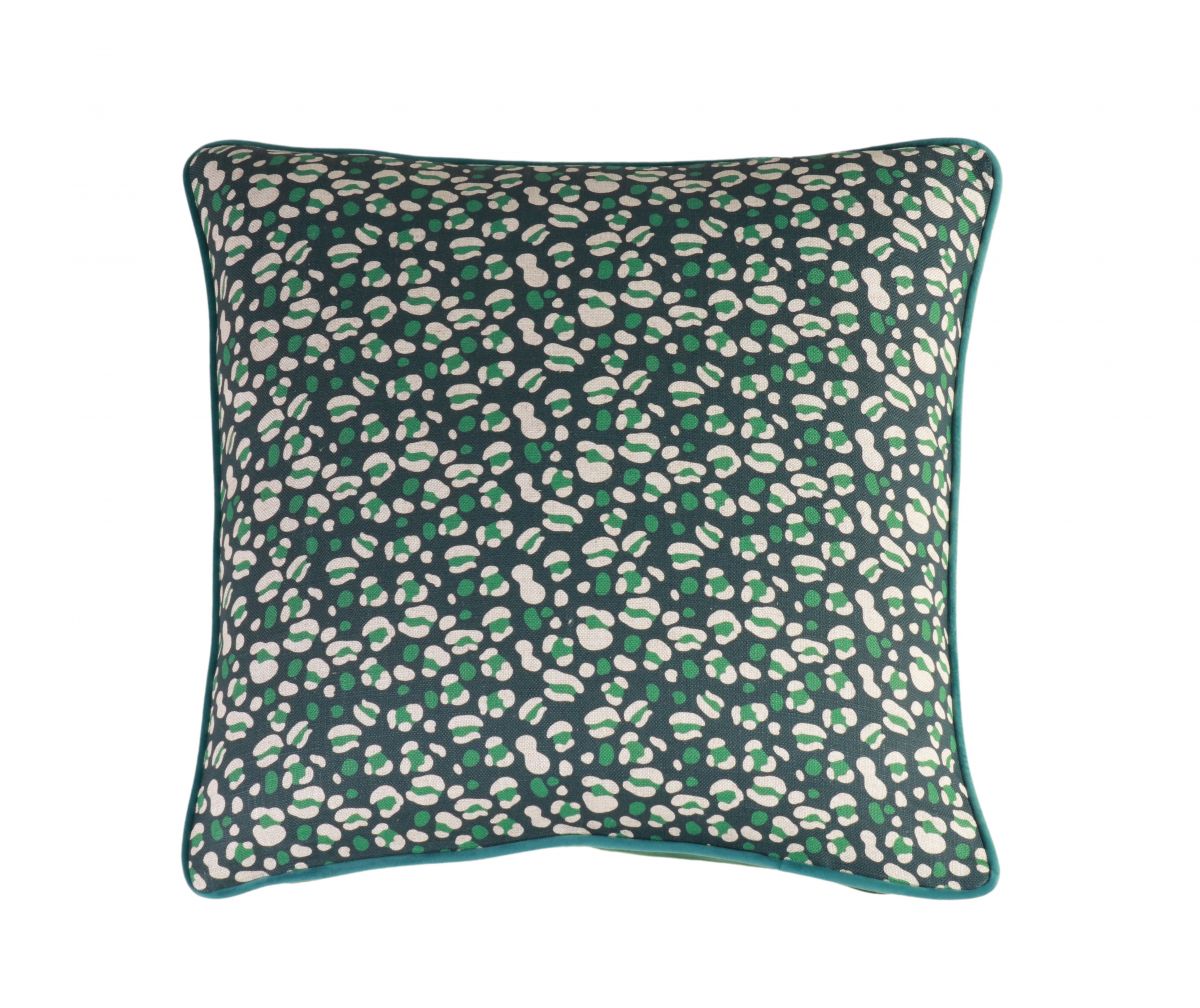 Block and chisel scatter cushion with velvet backing and piping