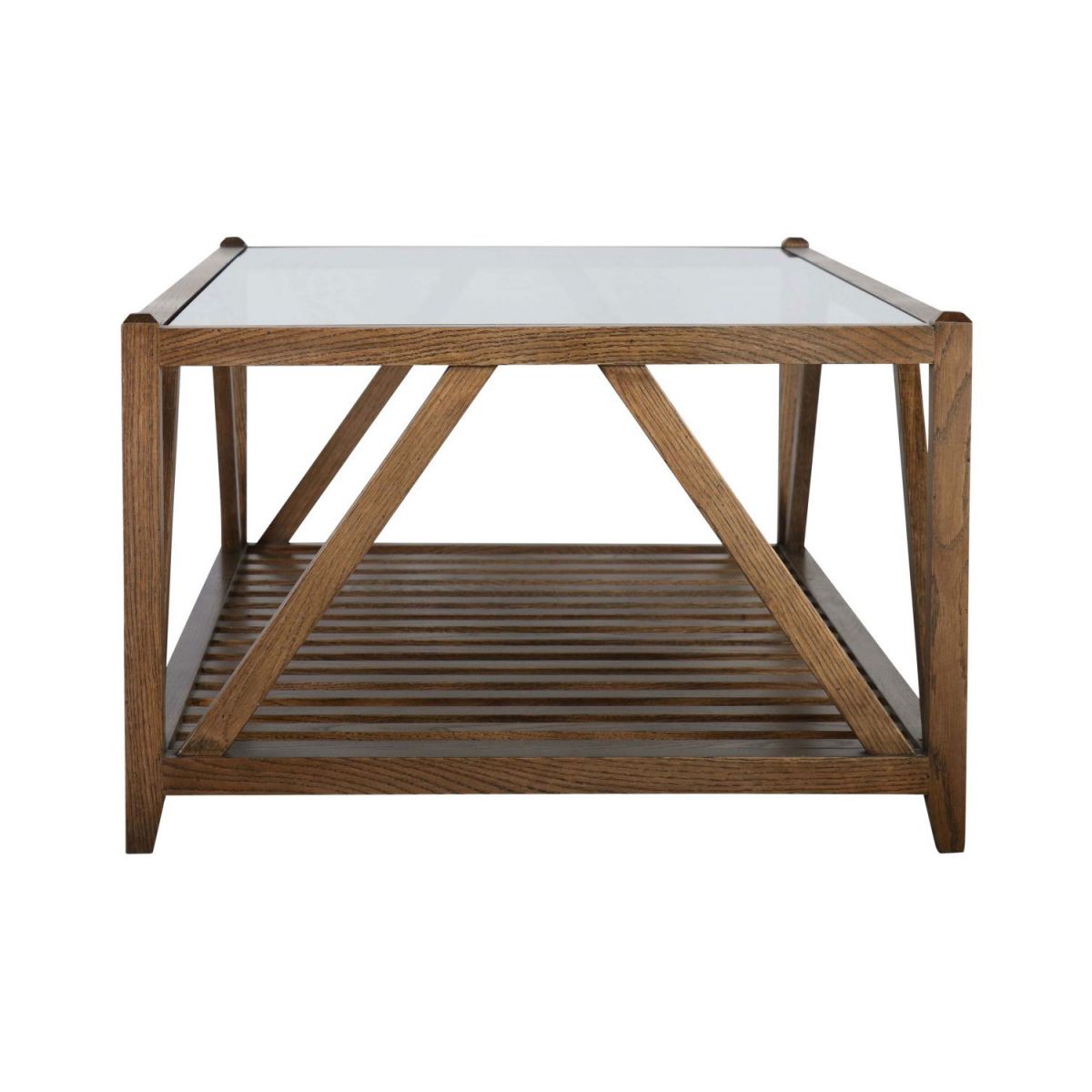 Block & Chisel rectangular solid antique weathered coffee table with a glass top