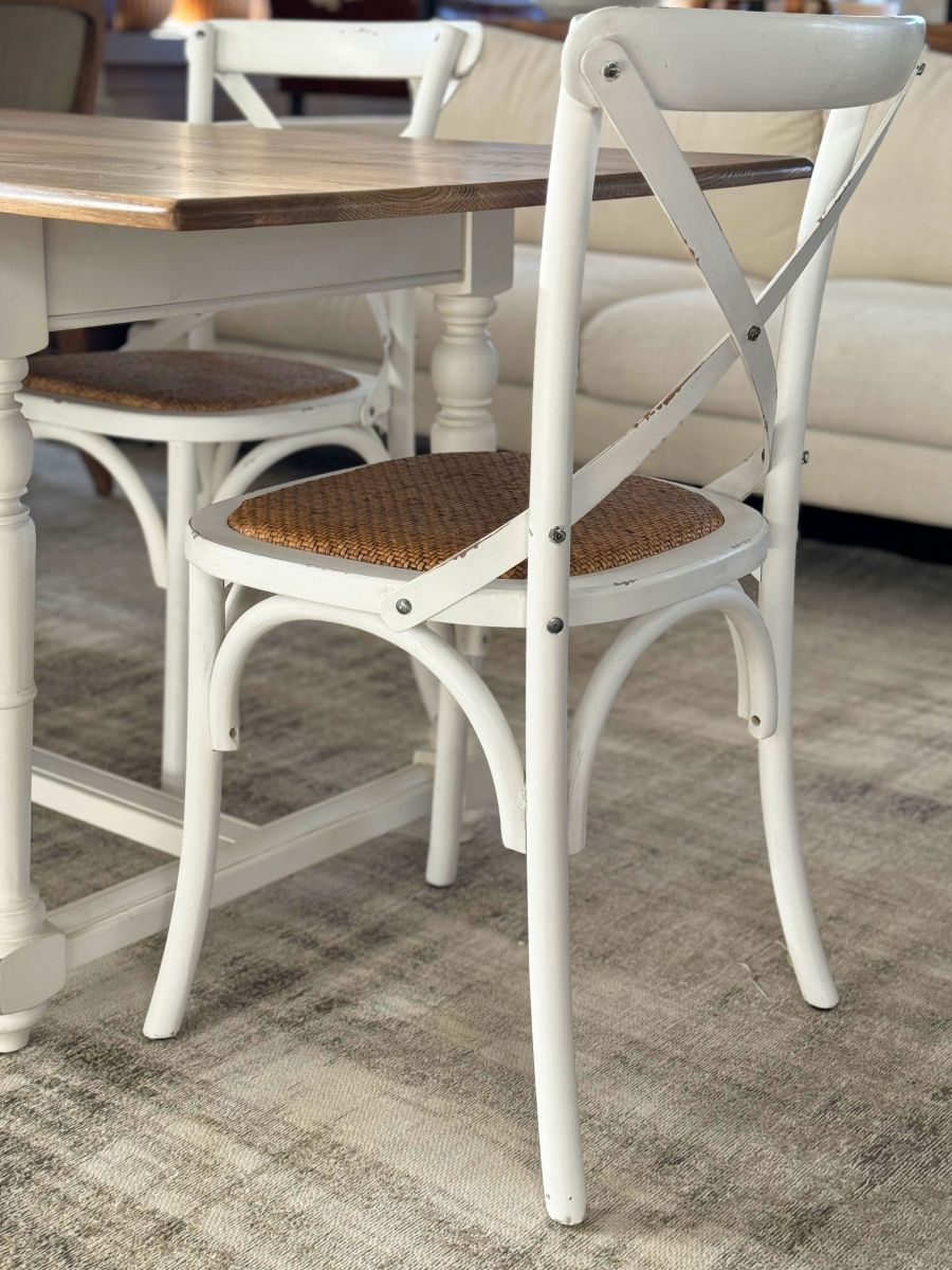 White cross back dining chair 