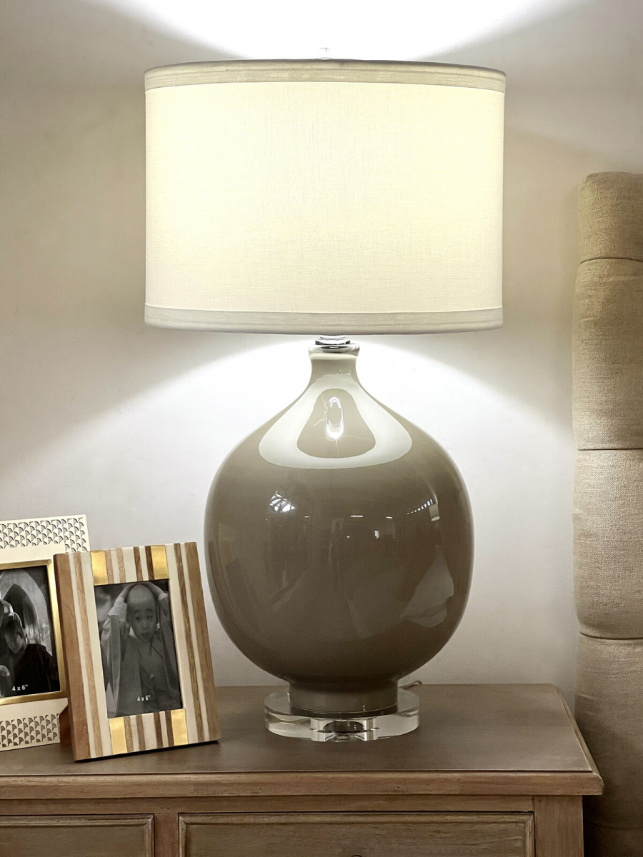 Block & Chisel table lamp with grey glass base