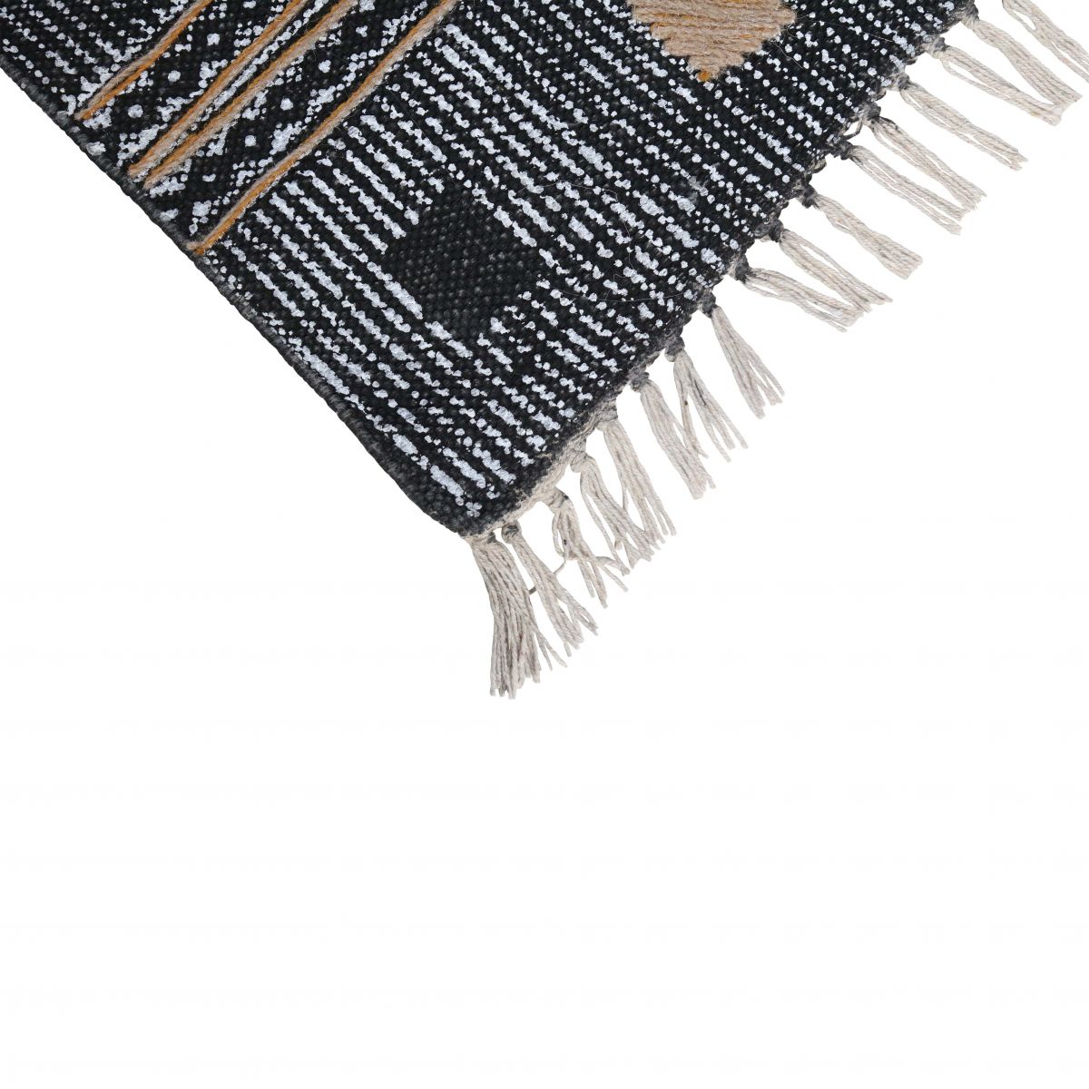 Indus rug in black with mustard diamond 