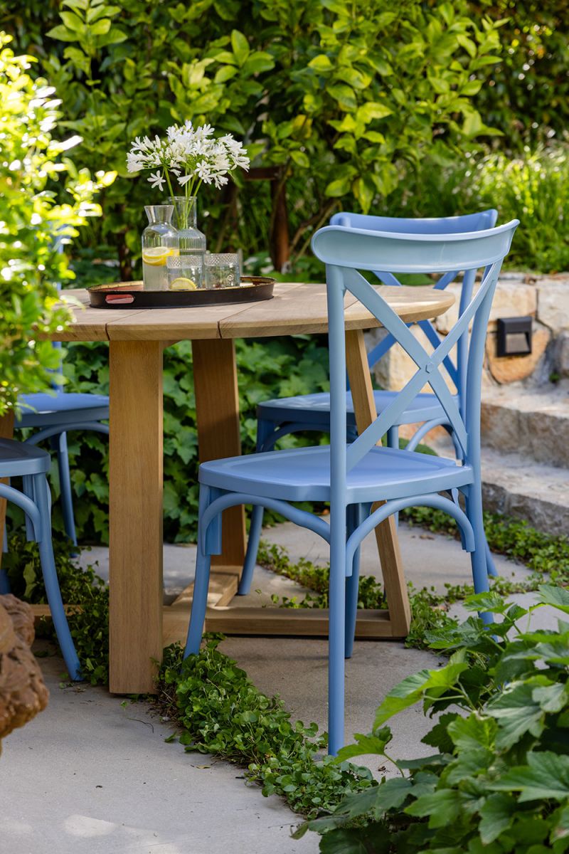 Block and chisel pvc cross back dining chair 