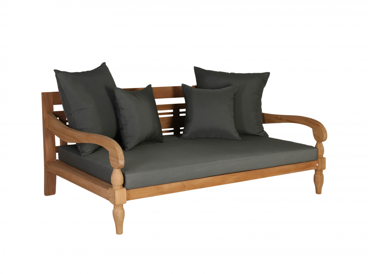 Block & Chisel outdoor teak daybed with grey cushions